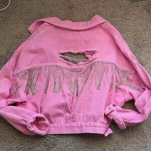 Rhinestone Fringe Pink Cropped Jacket